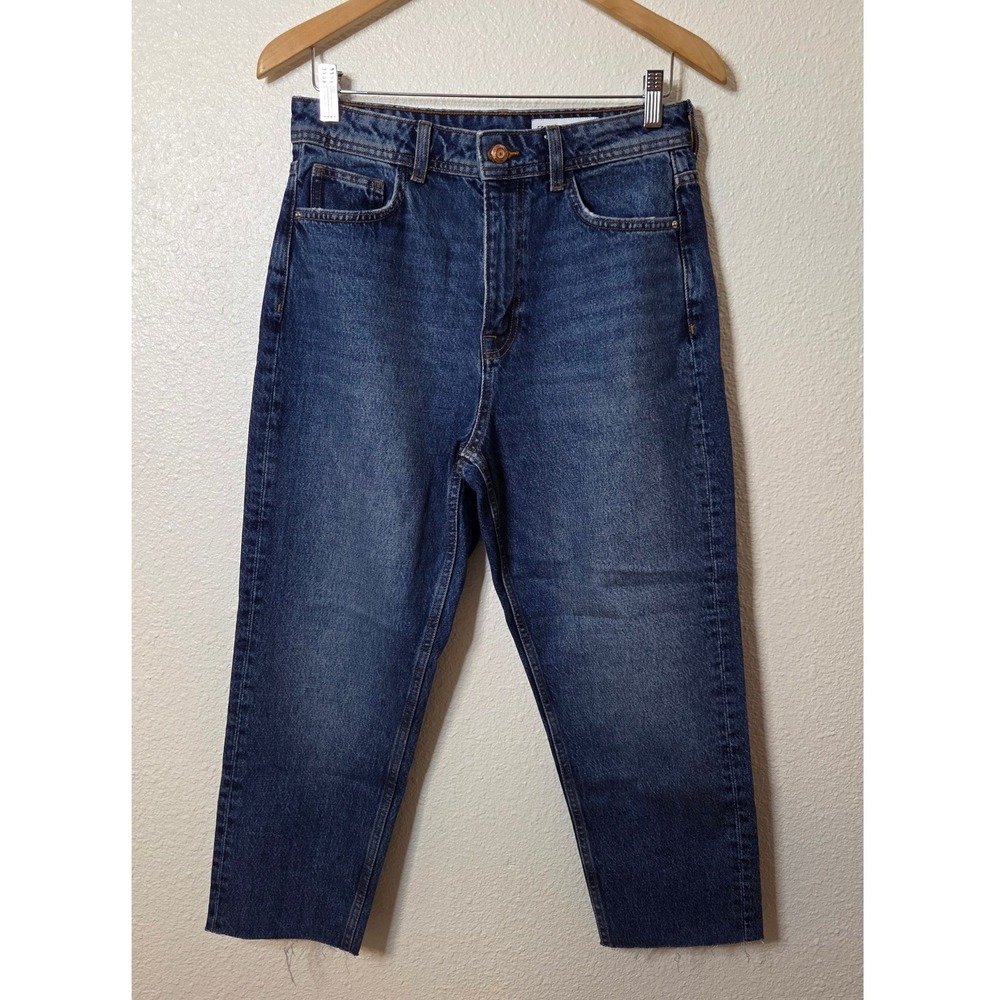 ZARA Cropped Straight Leg Jeans Medium Wash Denim High Rise Size 6